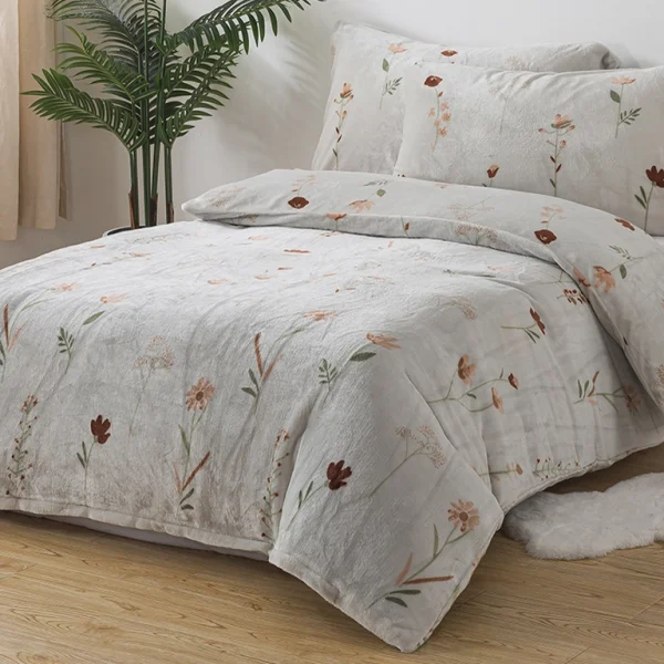 Mikroplyšové povlečení - Máky šedé 140x200